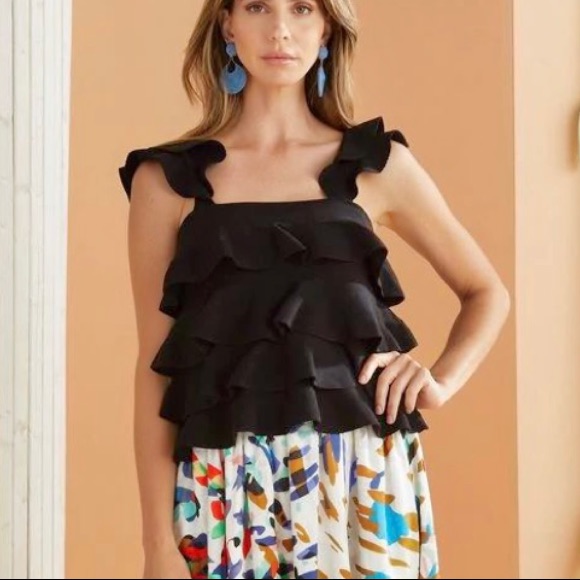 Nwt Marie Oliver From Monkee’s Black Keaton Ruffle Top